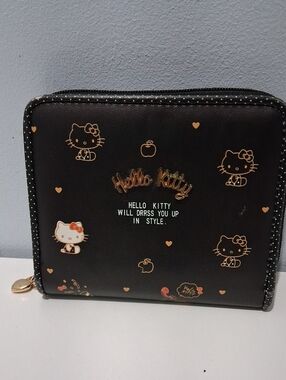 Hello Kitty Black and Gold Zip Around Wallet